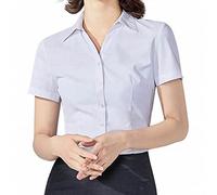 Camisa sin arrugas con botones para mujer, tela elástica de manga larga y corta, blusa formal de trabajo para oficina de negocios, para un aspecto profesional, 1b-blanco, S