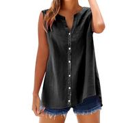 Camisa sin Manga Mujer Algodón Lino Verano Camisetas de Tirantes Blusa Moda Color sólido Casual Chaleco Ligero Transpirable Tank Tops Cuello en V Botones Fiesta Playa Camisa Suelto tee 2025