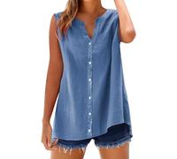 Camisa sin Manga Mujer Algodón Lino Verano Camisetas de Tirantes Blusa Moda Color sólido Casual Chaleco Ligero Transpirable Tank Tops Cuello en V Botones Fiesta Playa Camisa Suelto tee 2025