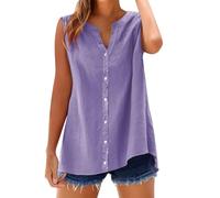 Camisa sin Manga Mujer Algodón Lino Verano Camisetas de Tirantes Blusa Moda Color sólido Casual Chaleco Ligero Transpirable Tank Tops Cuello en V Botones Fiesta Playa Camisa Suelto tee 2025