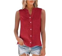 Camisa sin Manga Mujer Algodón Lino Verano Camisetas de Tirantes Blusa Moda Color sólido Chaleco Ligero Casual Transpirable Tank Tops Cuello en V Botones Fiesta Playa Camisa Suelto tee 2025