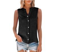 Camisa sin Manga Mujer Algodón Lino Verano Camisetas de Tirantes Blusa Moda Color sólido Chaleco Ligero Casual Transpirable Tank Tops Cuello en V Botones Fiesta Playa Camisa Suelto tee 2025