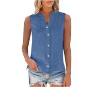 Camisa sin Manga Mujer Algodón Lino Verano Camisetas de Tirantes Blusa Moda Color sólido Chaleco Ligero Casual Transpirable Tank Tops Cuello en V Botones Fiesta Playa Camisa Suelto tee 2025