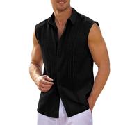 Camisa sin mangas para hombre, ropa formal o casual, camisas de trabajo, camisas sin mangas, camisas sin mangas con solapa simple con botones, sin arrugas, camisas sin mangas negras lisas, camisas sin