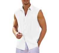 Camisa sin mangas para hombre, ropa formal o casual, camisas de trabajo, camisas sin mangas, camisas sin mangas de solapa simple con botones, sin arrugas, camisas sin mangas lisas negras divertidas,