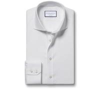 Camisa sin Plancha Blanca de Sarga y Corte clásico con Cuello Italiano