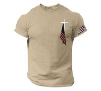 Camisa suave para hombre, casual, a la moda, suave y cómoda, con estampado pequeño, cuello redondo, manga corta, camiseta de entrenamiento, caqui, 4XL