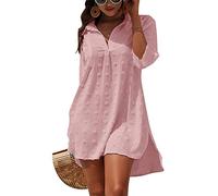 Camisa Suelta de Bikini Casual Manga Larga Cuello en V Blusas para Playa Traje de Baño Vestido de Bikini