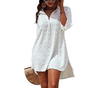 Camisa Suelto de Bikini Casual para Mujer, Camiseta Manga Larga Cuello en V, Ropa de Baño Playa, Vestido de Bikini, Camisolas y Pareos