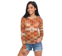 Camisa superior transparente para mujer, coquette de baloncesto para mamá, suave lazo de leopardo, malla con cuello en O, talla S, Coquette Basketball Mom Soft Girl Leopard, L