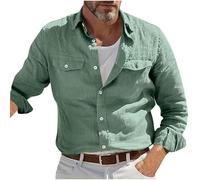 Camisa táctica de lino para hombre, manga larga con botones y bolsillos dobles, estilo militar, para exteriores, ideal para pesca, senderismo y trabajo (verde, XXL)