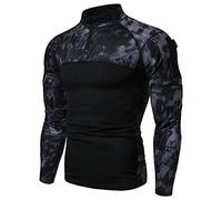 Camisa táctica de manga larga con cremallera de 1/4 para hombre estilo militar camisa de combate bolsillos parte superior de airsoft ropa al aire libre para caza camuflaje verde Negro Camo Python L