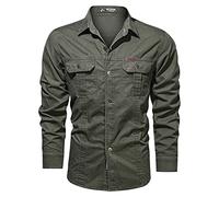 Camisa táctica genérica de manga larga para hombre Cargo Camisa Algodón grueso Senderismo Trabajo Camisas Color sólido Camisetas de trabajo Tops Primavera Slim Fit Cardigan, verde, L
