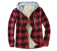 Camisa térmica de leñador para hombre, forrada, con capucha, de forro polar, de felpa, franela, de manga larga, con cremallera, a cuadros, de trabajo, deportiva, 02 Wine, XL