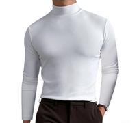 Camisa térmica de manga larga para hombre, cuello alto, capa base, textura gofre, ropa interior cálida para esquí, color negro, talla M-2XL