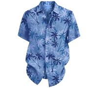 Camisa tipo túnica para hombre, para verano, playa, casual, manga corta, holgada, ajuste medio, para vacaciones y uso relajado, azul, XXL
