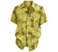 Camisa tipo túnica para hombre, para verano, playa, casual, manga corta, holgada, ajuste medio, para vacaciones y uso relajado, amarillo, XL