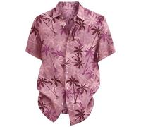 Camisa tipo túnica para hombre, para verano, playa, casual, manga corta, holgada, ajuste medio, para vacaciones y uso relajado, rosa, 4XL