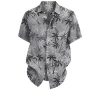 Camisa tipo túnica para hombre, para verano, playa, casual, manga corta, holgada, ajuste medio, para vacaciones y uso relajado, gris, S