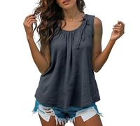 Camisa Tirantes Mujer Blusa Holgada sin Mangas de Mezcla de Lino Transpirable para Mujer Ideal para un Estilo Informal y cómodo Durante el Verano (Blue, XXL)