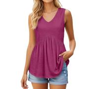 Camisa Tirantes Mujer Blusa Informal de Lino Plisada sin Mangas para Mujer Moderna y versátil en Color Liso (Purple, XXL)