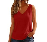 Camisa Tirantes Mujer Camisola de Sin Mangas con Abertura Lateral en Mezcla de Lino para Informales Verano (Red, S)