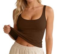 Camisa Tirantes Mujer Camisola de Verano Sin Mangas con Sujetador Incorporado para Mujer Casual U Cuello Corto Básica (Brown, XL)