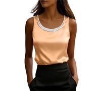 Camisa Tirantes Mujer Elegante Camisola de Mujer con Detalles de Cuentas para Informales Verano Sin Mangas y Corte Entallado (Rose Gold, XXXL)