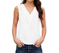 Camisa Tirantes Mujer Top Informal Moderno Mujer Sólido Sin Mangas Cuello V Básico Elegante Diario (White, S)