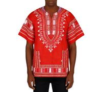 Camisa tradicional africana Dashiki Camisa Oversized Tshirt Herren Vintage Kurzarm hemd Retro Hippie T Shirt V Ausschnitt African Shirt Boho Kleidung Kurzarm Sommerkleidungmit Aufdruck, O rojo., M