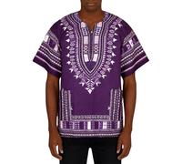 Camisa tradicional africana Dashiki Camisa Oversized Tshirt Herren Vintage Kurzarm hemd Retro Hippie T Shirt V Ausschnitt African Shirt Boho Kleidung Kurzarm Sommerkleidungmit Aufdruck, O Púrpura, L