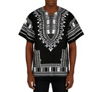 Camisa tradicional africana Dashiki Camisa Oversized Tshirt Herren Vintage Kurzarm hemd Retro Hippie T Shirt V Ausschnitt African Shirt Boho Kleidung Kurzarm Sommerkleidungmit Aufdruck, O negro., XXXL