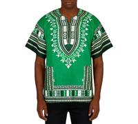 Camisa tradicional africana Dashiki Camisa Oversized Tshirt Herren Vintage Kurzarm hemd Retro Hippie T Shirt V Ausschnitt African Shirt Boho Kleidung Kurzarm Sommerkleidungmit Aufdruck, O Verde, XL