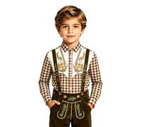 Camisa tradicional para niños con impresión 3D, manga larga, festiva, transpirable, fácil de limpiar, para niños, ligera, Oktoberfest, para niños de 4 a 14 años, 04#_Caqui, 11-12 años
