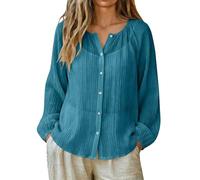 Camisa transparente para mujer - Camisa ligera para mujer, blusa transpirable, blusa para jóvenes, camiseta abierta, camiseta fina, con botón camiseta de color puro, protección solar, camiseta, azul