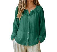 Camisa transparente para mujer - Camisa ligera para mujer, blusa transpirable, blusa para jóvenes, camiseta abierta, camiseta fina, con botón camiseta de color puro, protección solar, camiseta, verde