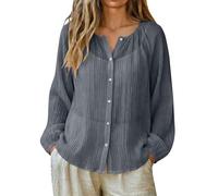 Camisa transparente para mujer - Camisa ligera para mujer, blusa transpirable, blusa para jóvenes, camiseta abierta, camiseta fina, con botón camiseta de color puro, protección solar, camiseta, gris