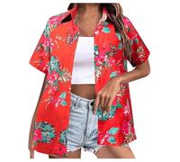 Camisa tropical caribeña para mujer, con botones, crucero, verano, hawaiana, manga corta, playa, palmera hawaiana, divertida, moderna, casual, para bolos, golf, fiesta floral, azul, XXL