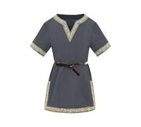 Camisa túnica Medieval de Manga Corta con Cuello en V para niños, para Uso Informal, Corte Holgado, para Primavera y Verano, para niños de 3 a 12 años (Dark Gray, 4-5 Years)