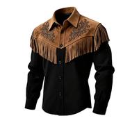 Camisa vaquera con estampado de flecos estilo western, informal, con botones manga larga para festivales de música country, en lino, sin costuras y fácil de lavar, ideal para actividades al aire libre