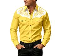 Camisa Vaquera de Hombre Camisa Western Impresión 3d Blanca Camisas Vintage Medieval Apariencia Bordada Manga Larga Disfraz de Carnaval Masculino Parte Superior de Fiesta Corte Regular