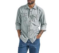 Camisa vaquera de manga larga con botones para hombre, bolsillos integrados, ajuste clásico, estilo vaquero occidental vintage, camiseta de trabajo duradera para actividades resistentes, gris, XL