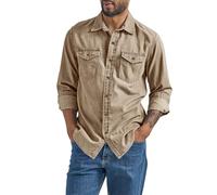 Camisa vaquera de manga larga con botones para hombre, bolsillos integrados, ajuste clásico, estilo vaquero occidental vintage, camiseta de trabajo duradera para actividades resistentes, caqui, L