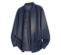 Camisa Vaquera de Manga Larga para Hombre, Informal, Holgada, de tamaño, cómoda, para el Trabajo, Estilo Relajado, con Botones. (Dark Blue, XXL)