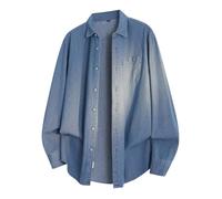Camisa Vaquera de Manga Larga para Hombre, Informal, Holgada, de tamaño, cómoda, para el Trabajo, Estilo Relajado, con Botones. (Blue, XXL)
