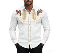 Camisa Vaquera Hombre con Estampado De Pascua Estilo Cowboy. Camisa Casual De Manga Larga con Botones Y Canesú Ideal para Celebraciones Semana Santa Y Looks Country Motivos Primaverales