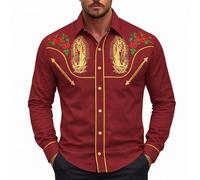 Camisa Vaquera Hombre con Estampado De Pascua Estilo Cowboy. Camisa Casual De Manga Larga con Botones Y Canesú Ideal para Celebraciones Semana Santa Y Looks Country Motivos Primaverales