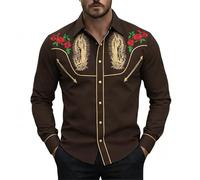 Camisa Vaquera Hombre con Estampado De Pascua Estilo Cowboy. Camisa Casual De Manga Larga con Botones Y Canesú Ideal para Celebraciones Semana Santa Y Looks Country Motivos Primaverales