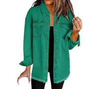 Camisa vaquera larga para mujer, con botones, manga larga, túnica ventilada, cuello alto, blusas, holgadas, holgadas, camisetas de verano, plisadas, verde, XL