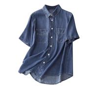 Camisa Vaquera Mujer Manga Corta Camiseta Blusa Denim Moda Casual Verano Suelto Fiesta Cuello en V Botones Bolsillo Tops Mezclilla Elegante T-Shirt Oficina Cómodo Basic tee